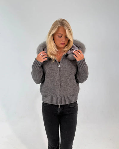 FUR ZIP JACKET GREY