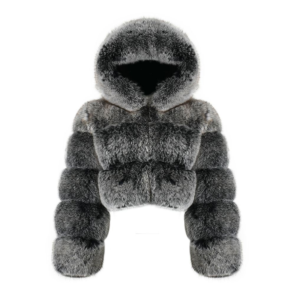 CROPPED MINI HOODED COAT SMOKE