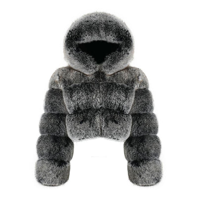 CROPPED MINI HOODED COAT SMOKE