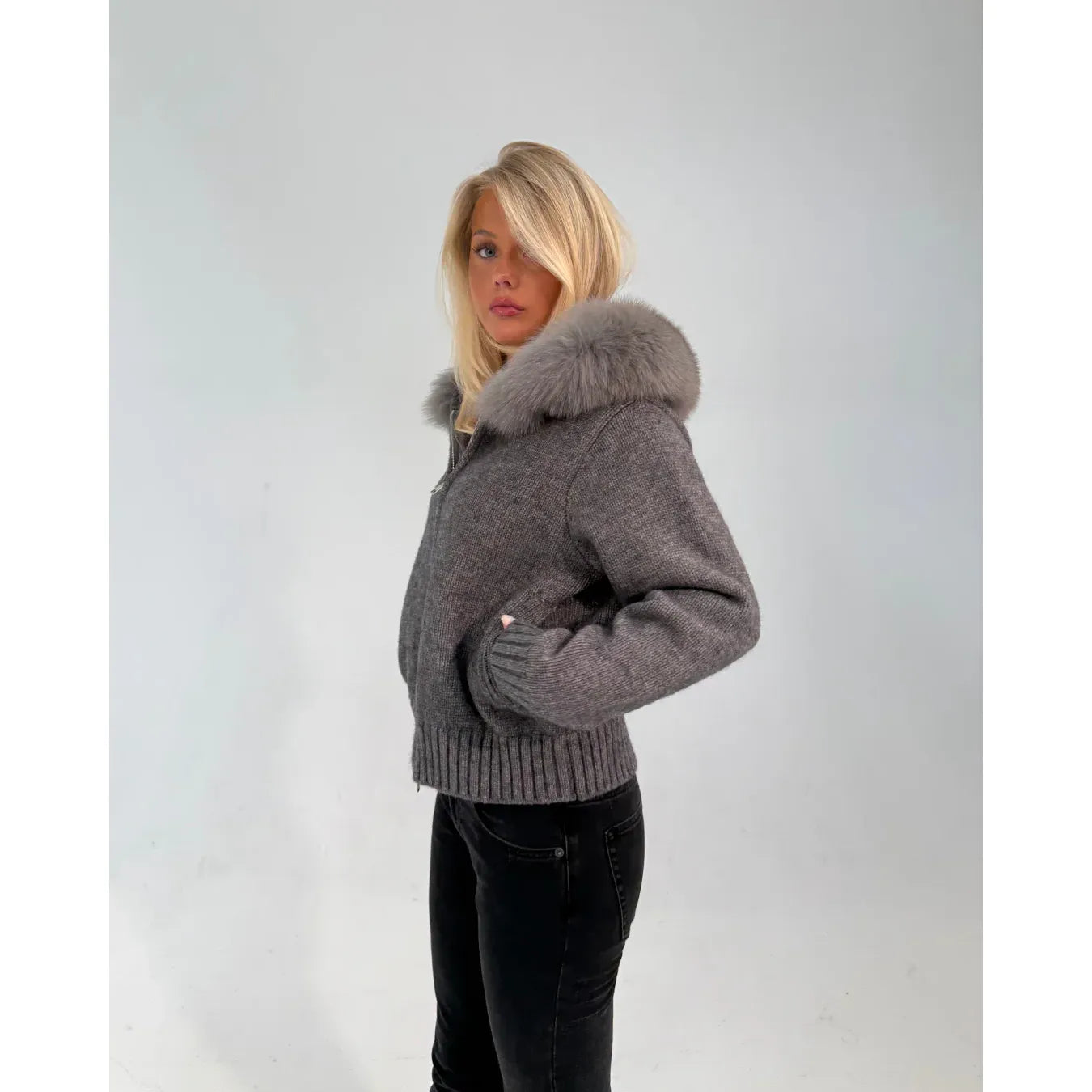 FUR ZIP JACKET GREY