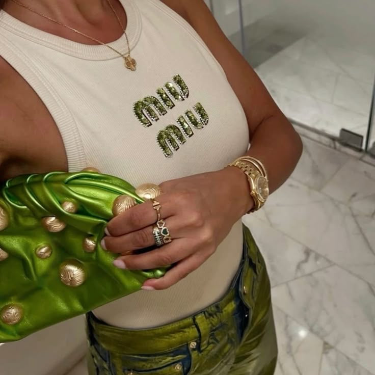 MIU MIU GREEN LETTERS TANK TOP