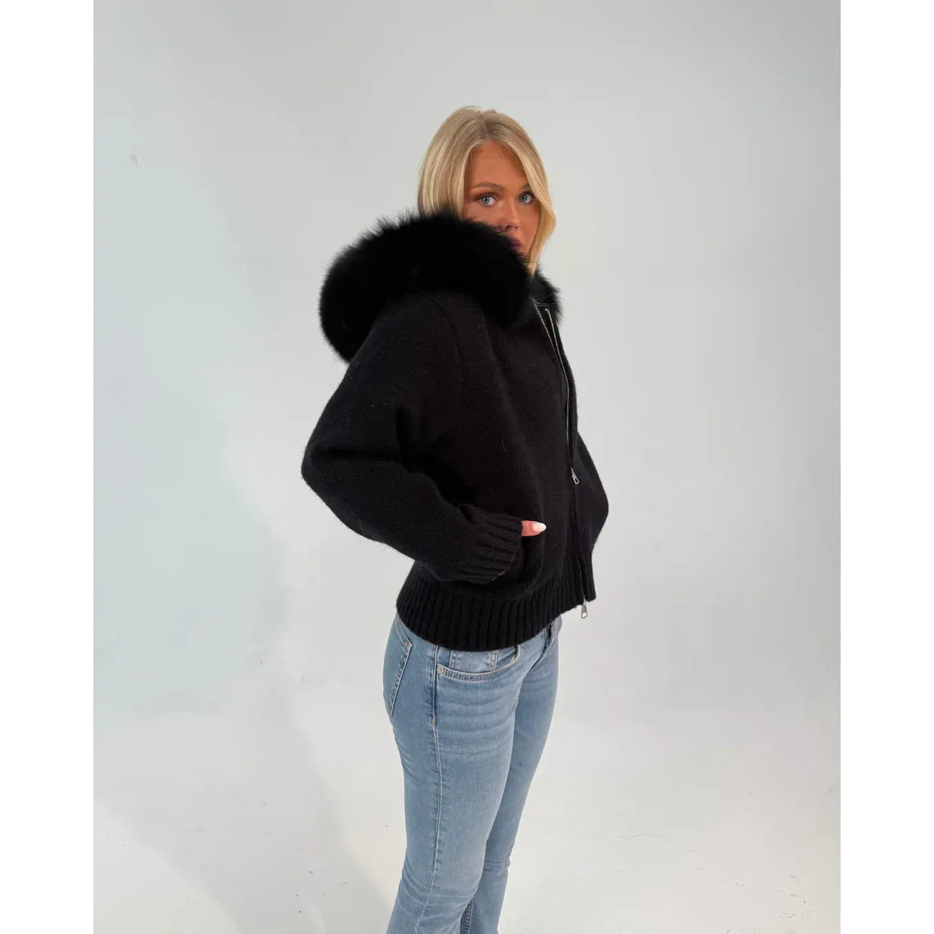 FUR ZIP JACKET BLACK