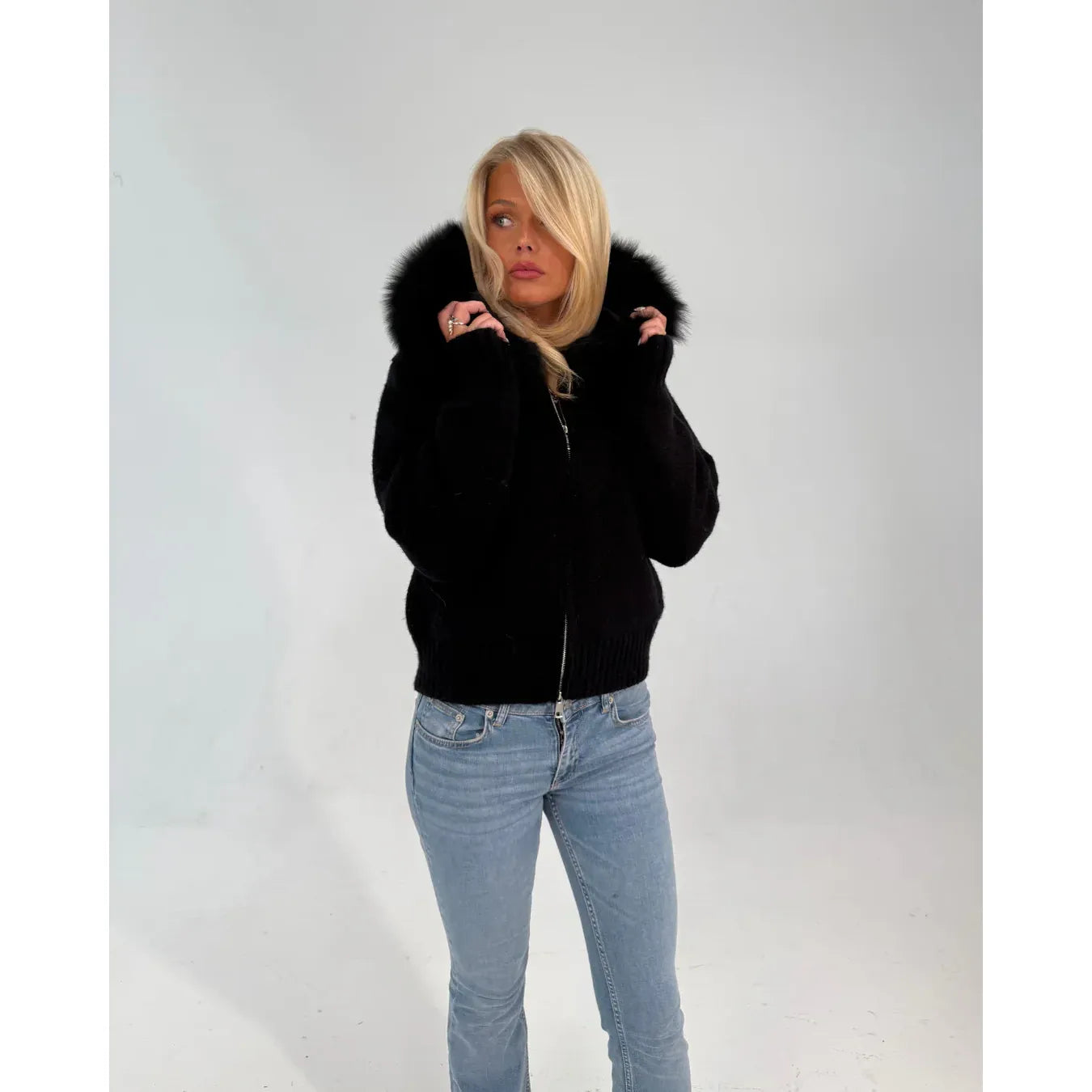FUR ZIP JACKET BLACK