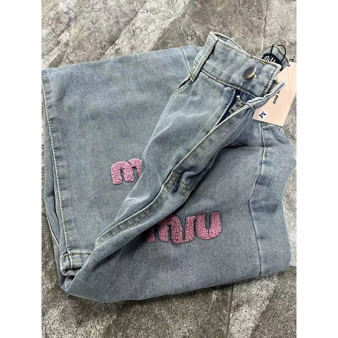MIU MIU JEANS PINK LETTERS