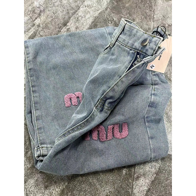 MIU MIU JEANS PINK LETTERS