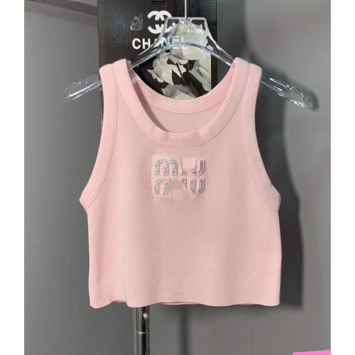 MIU MIU CROPPED SILVER LETTERS TOP