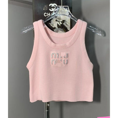 MIU MIU CROPPED SILVER LETTERS TOP