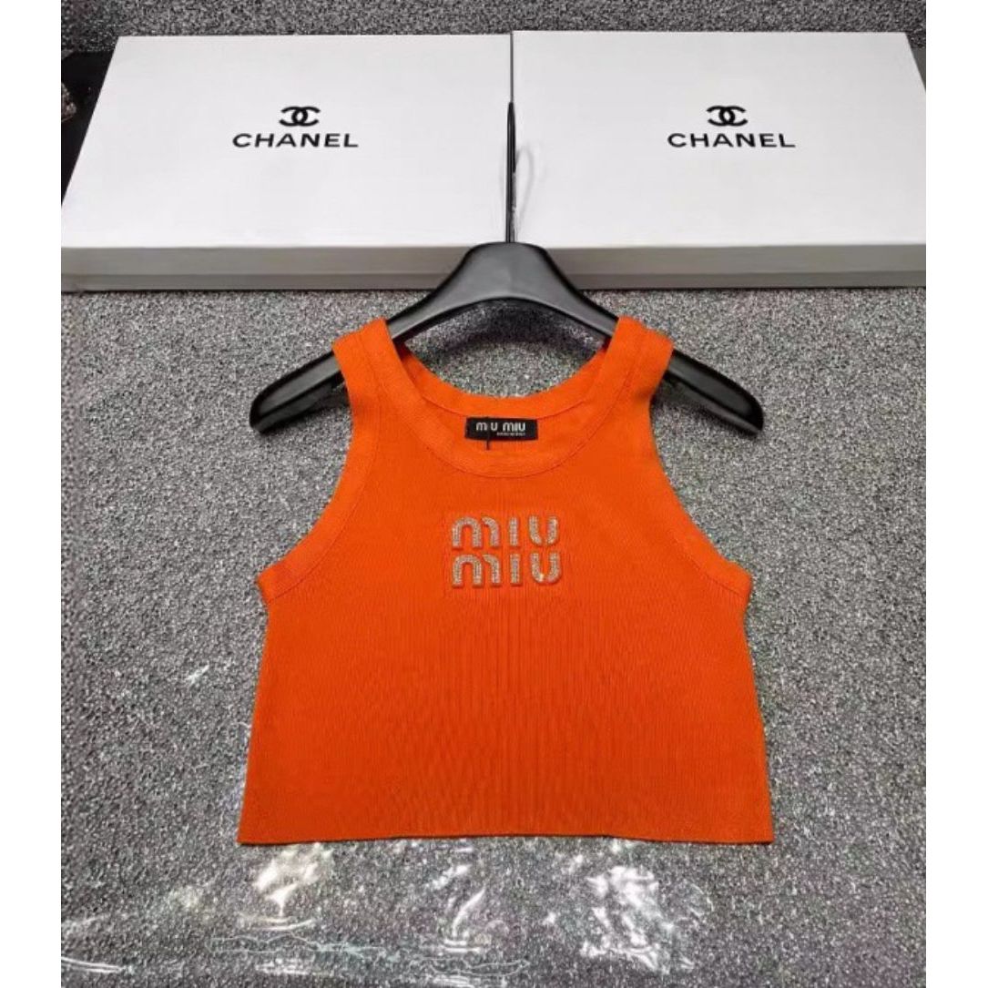 MIU MIU CROPPED SILVER LETTERS TOP