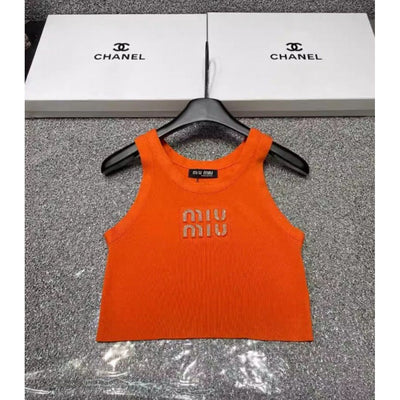 MIU MIU CROPPED SILVER LETTERS TOP