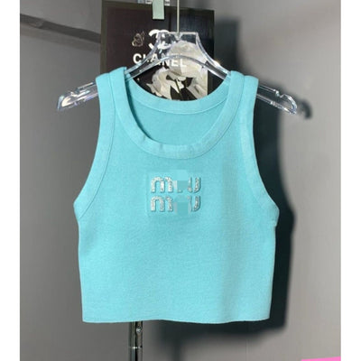 MIU MIU CROPPED SILVER LETTERS TOP