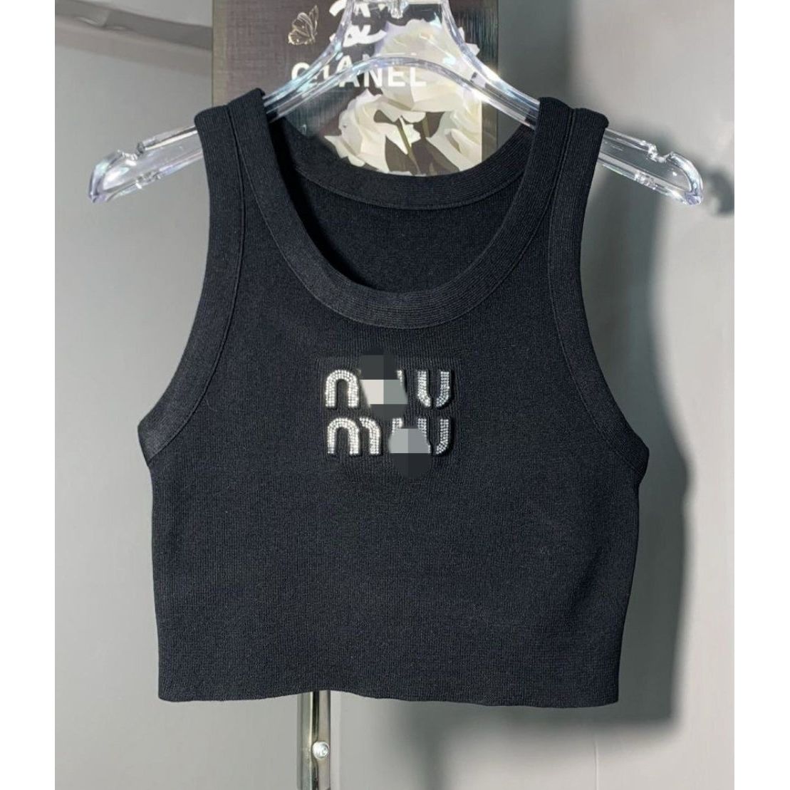 MIU MIU CROPPED SILVER LETTERS TOP