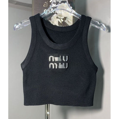MIU MIU CROPPED SILVER LETTERS TOP
